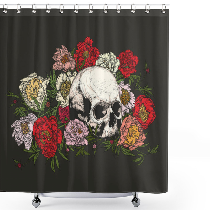 Personality  Skull Surrounded By Peonies . Shower Curtains