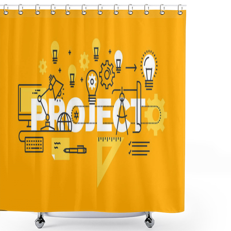 Personality  Thin Line Flat Design Banner For Project Web Page, Project Management, Presentation Of Products And Services, Portfolio Of Work Shower Curtains