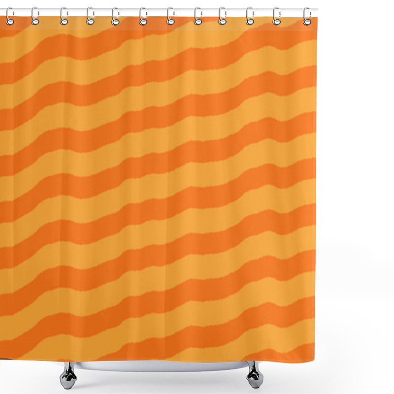 Personality  A Background Featuring Diagonal Wavy Stripes. The Design Is Dynamic And Engaging.orange,yellow. Shower Curtains