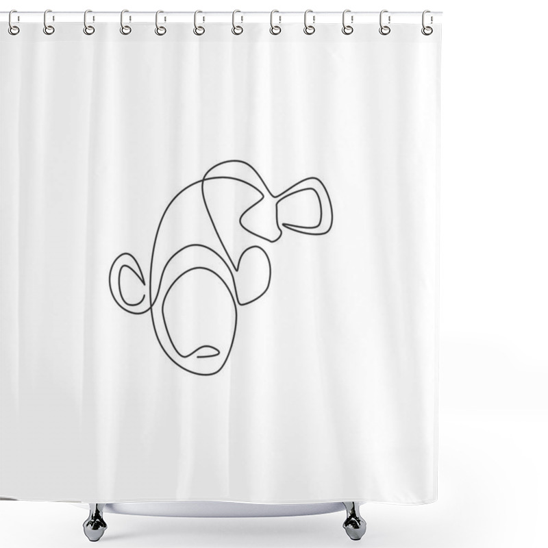 Personality  One Single Line Drawing Of Cute Clown Fish For Aquarium Tank Logo Identity. Anemone Fish Mascot Concept For Under Sea World Icon. Continuous Line Draw Design Vector Graphic Illustration Shower Curtains