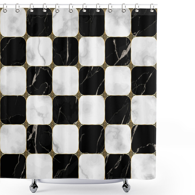 Personality  Marble And Golden Asian Geometric Seamless Pattern Shower Curtains