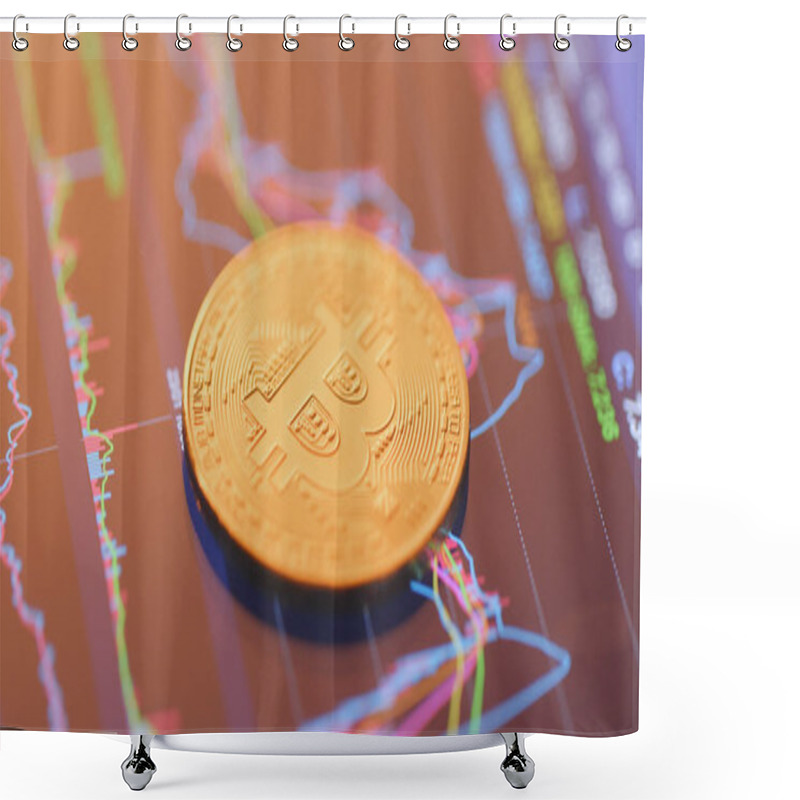 Personality  Bitcoin On Stock Market Display Screen  Shower Curtains