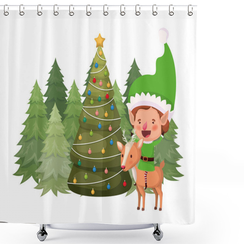 Personality  Elf With Reindeer And Christmas Tree Avatar Character Shower Curtains