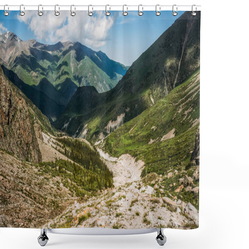 Personality  Footpath Going Through Grassy Field And Hills On Background, Ala Archa National Park, Kyrgyzstan Shower Curtains