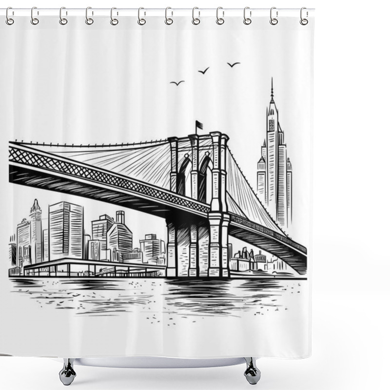 Personality  Brooklyn Bridge Hand-drawn Comic Illustration. Brooklyn Bridge. Vector Doodle Style Cartoon Illustration Shower Curtains