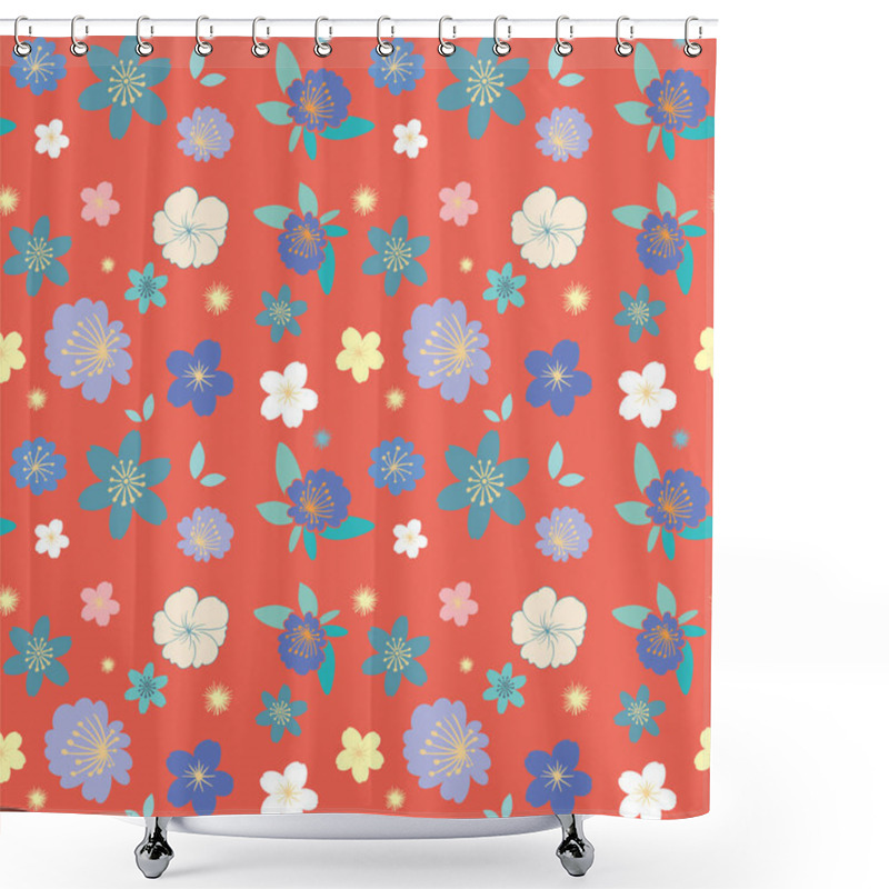 Personality  Vibrant Flowers On A Red Background Shower Curtains