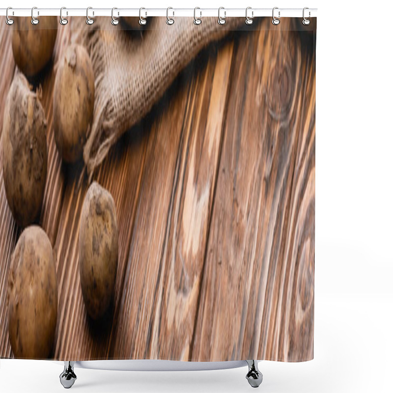 Personality  Dirty Potatoes And Burlap On Wooden Table, Panoramic Shot Shower Curtains