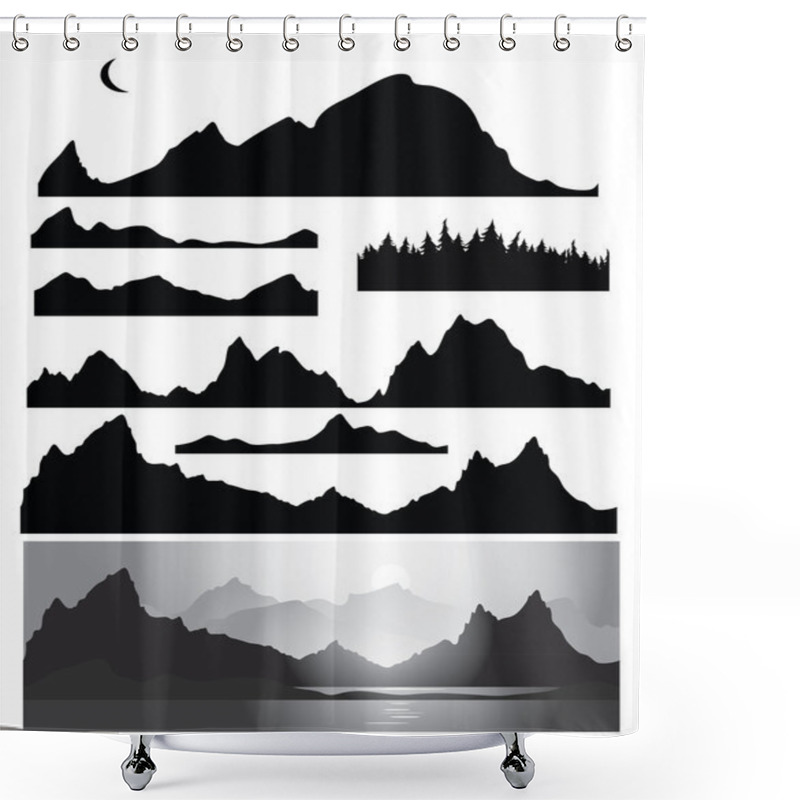 Personality  Silhouettes Of Mountain For Design, All Elements Of Rocks And Forest Are Seamless Shower Curtains