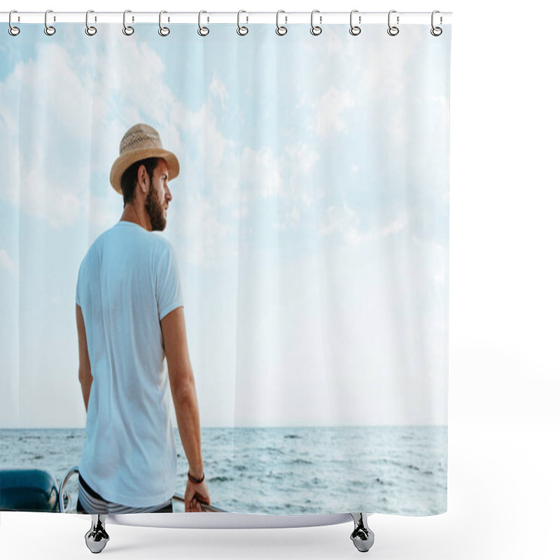 Personality  Young Man Enjoying A View Of The Sea From The Boat Shower Curtains