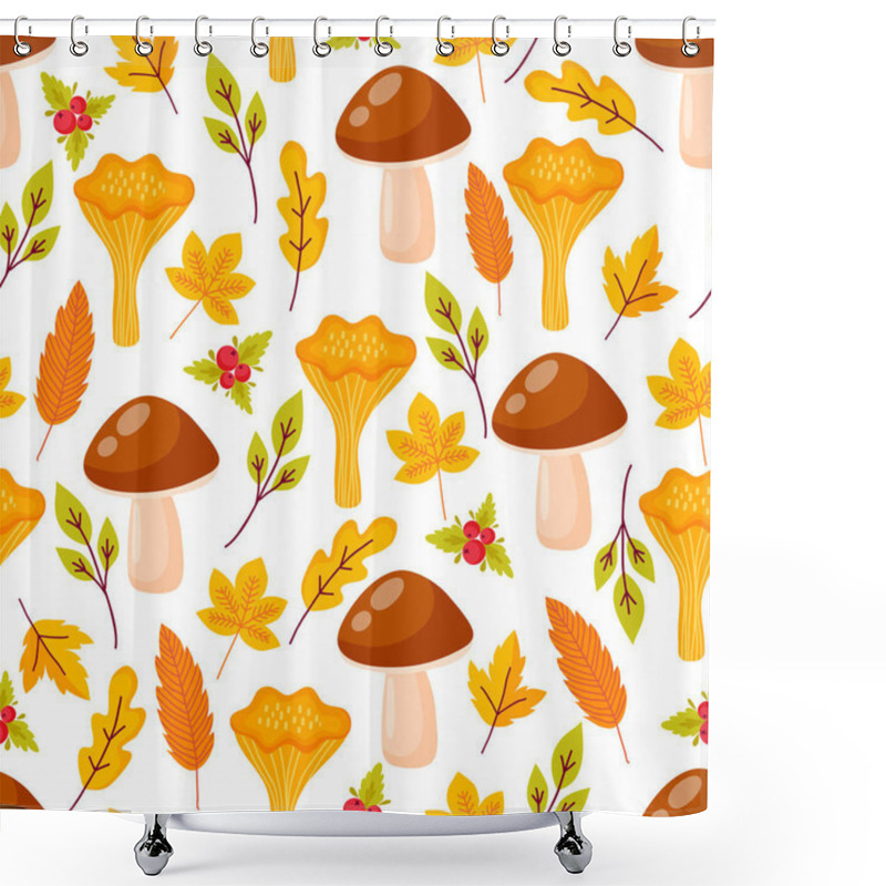 Personality  Seamless Pattern With Autumn Branches And Leaves On White Background. Floral Hand Drawn Ornament In Yellow And Red Colors. Bright Background For Printing On Fabric, Wallpaper And Paper. Vector Shower Curtains