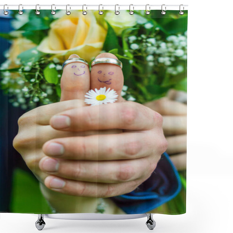 Personality  Just Married Young Couple With Bouquet Of Flowers Shower Curtains