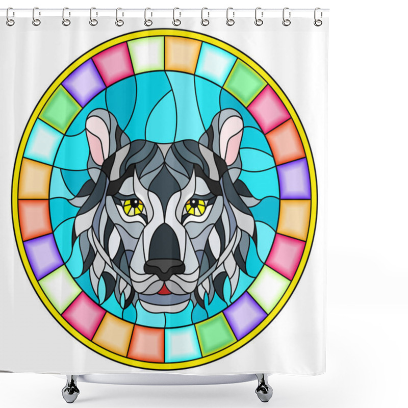 Personality  The Illustration In Stained Glass Style Painting With A Tiger's Head , A Circular Image With Bright Frame Shower Curtains