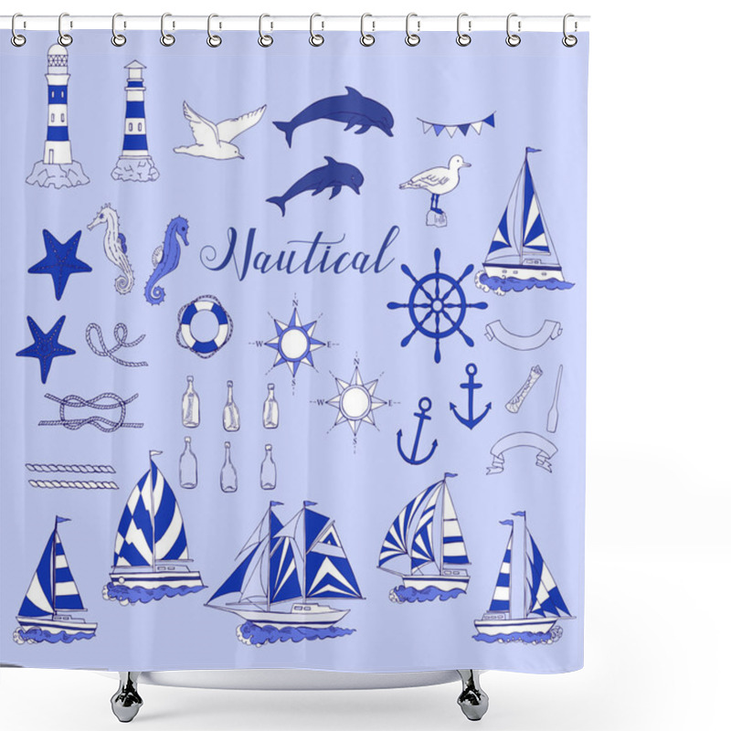 Personality  Nautical Set With Ships And Wheel Shower Curtains