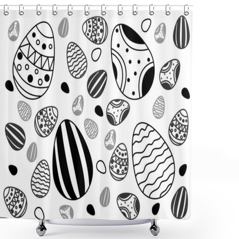 Personality  Illustration Of Painted Easter Eggs On White  Shower Curtains