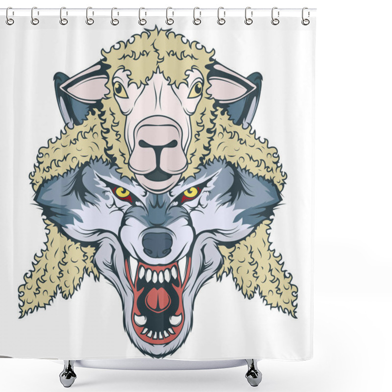 Personality  Wolf In Sheep's Clothing, Wolf Mascot. Vector Graphic To Design Shower Curtains