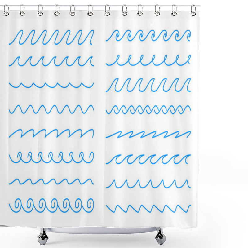 Personality  Vector Elements Water Wave Line. Blue Sea Wavy Icon Set. Ocean Simple Sign. Editable Stroke. Stock Illustration On A White Background. Shower Curtains