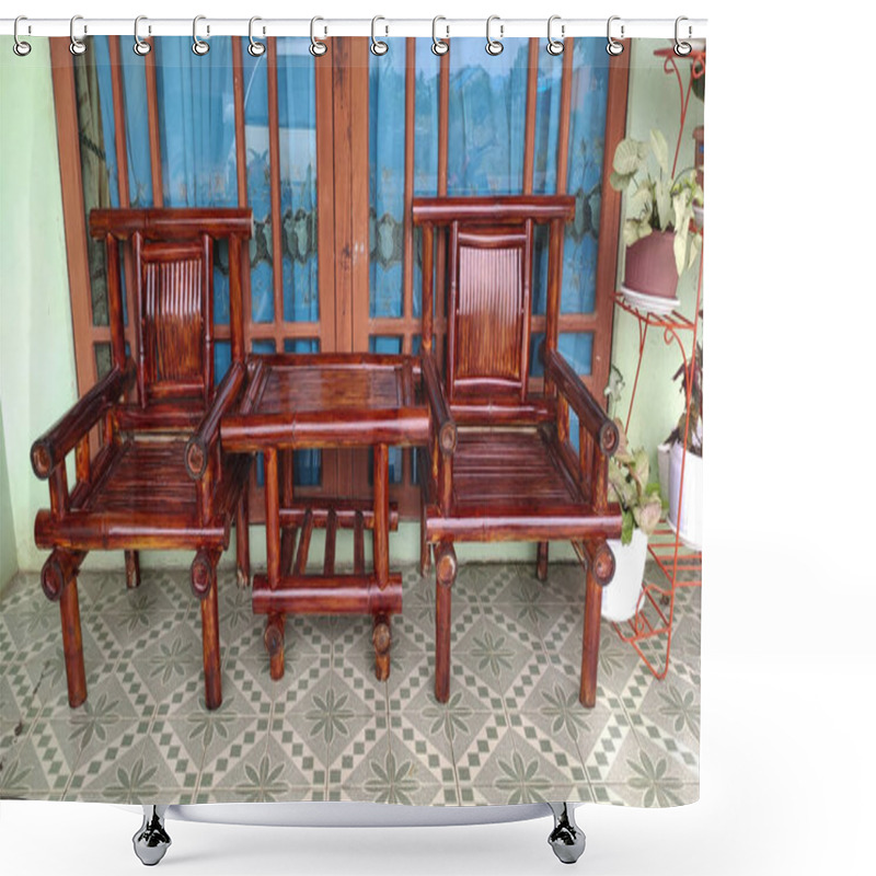 Personality  A Set Of Bamboo Chairs To Relax On The Terrace Shower Curtains