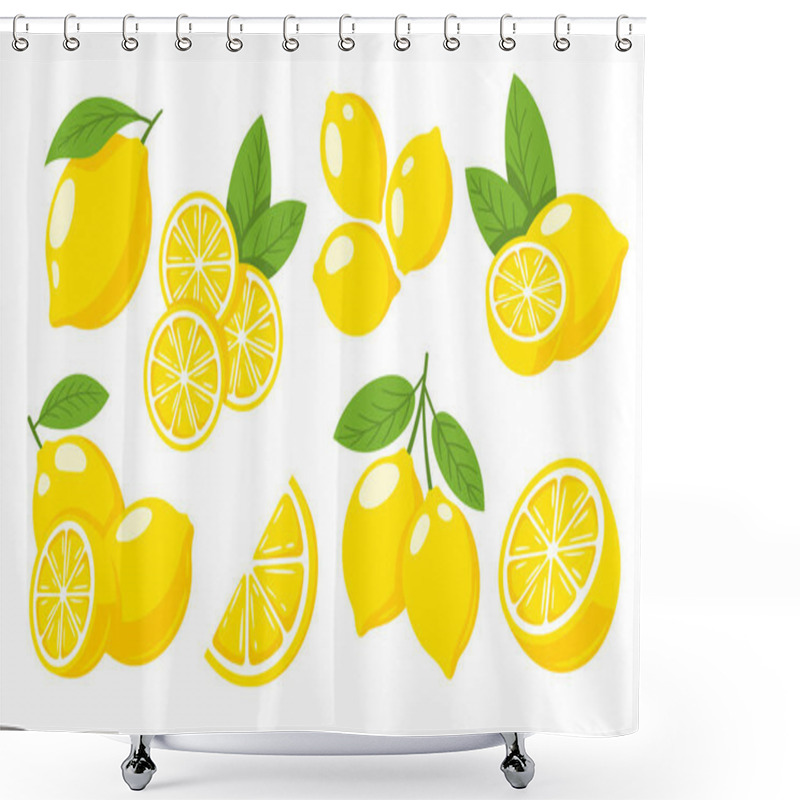 Personality  Set Of Yellow Lemons Isolated On White Background. Flat Style. Vector Illustration Shower Curtains