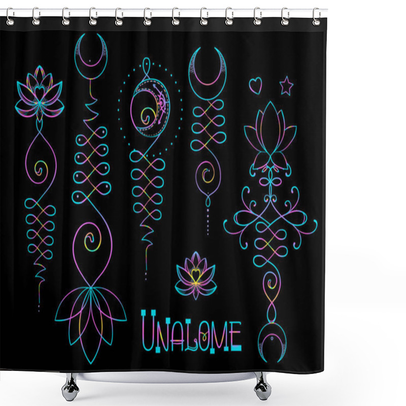 Personality  Sacred Geometry Symbols On Black Background. Shower Curtains