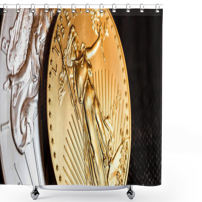 Personality  Silver Eagle And Golden American Eagle One Ounce Coins Shower Curtains