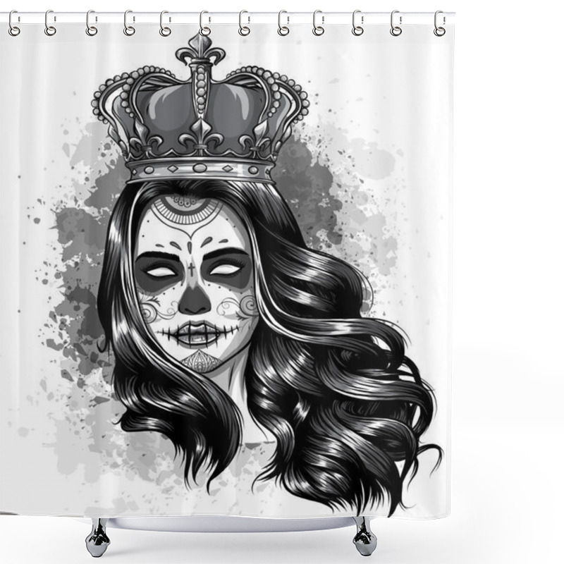 Personality  Monochromatic Skull Girl With A Crown. Vector Illustration Design Shower Curtains