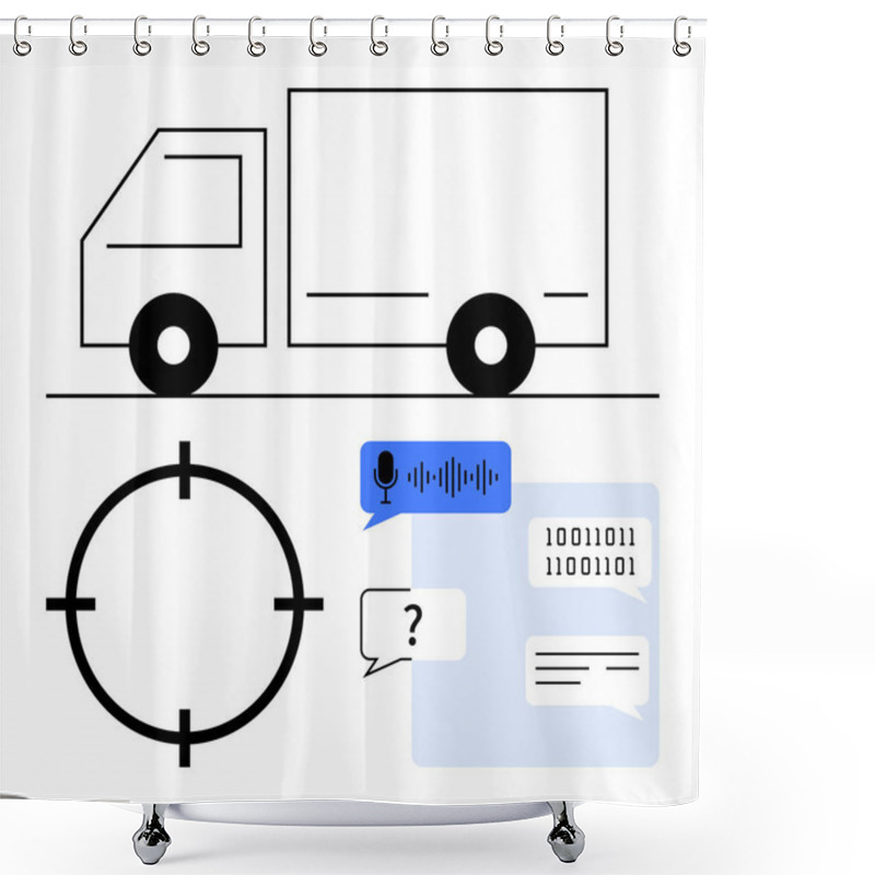 Personality  Truck Driving With GPS Tracking, Voice Message, And Chat Bubbles With Binary Code. Ideal For Logistics, Delivery Services, Transportation, Communication, Tracking Systems, Digital Messaging GPS Shower Curtains