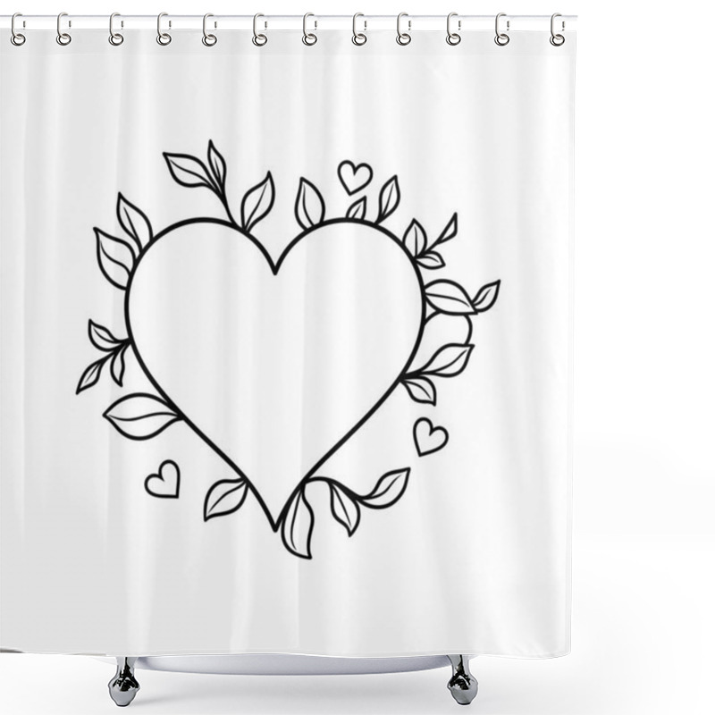 Personality  This Simple, Black And White Graphic Features A Heart Shape Framed By Delicate Leaves And Small Hearts. Shower Curtains