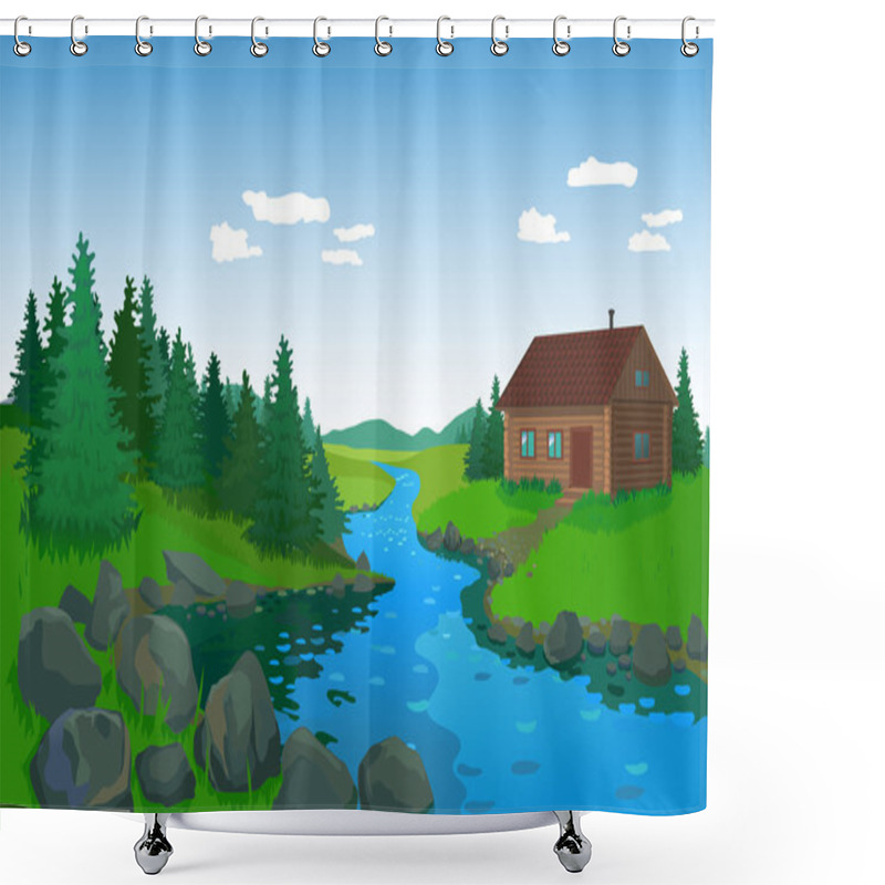 Personality  Beautiful Landscape With River Shower Curtains