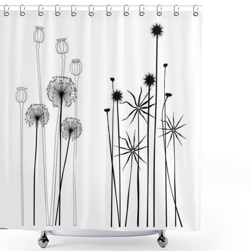 Personality  Set Of Wild Plants, Poppies And Dandelions - Vector Illustration Shower Curtains