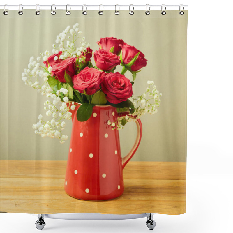 Personality  Roses In Polka Dots Jug Shower Curtains