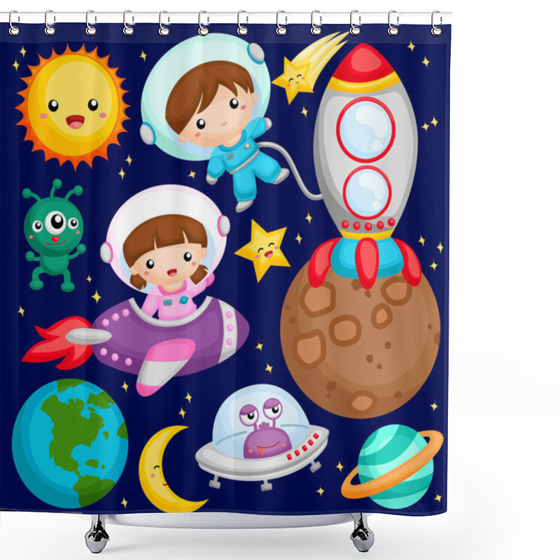 Personality  Kids At The Outer Space Shower Curtains