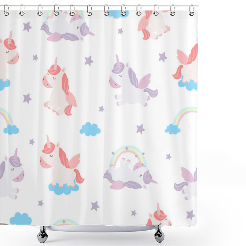 Personality  Vector Seamless Pattern With Cute Unicorns And Rainbows. Wallpaper With Adorable Objects On Background, Pastel Colors. Valentine's Day, Anniversary, Save The Date, Baby Shower, Birthda Shower Curtains