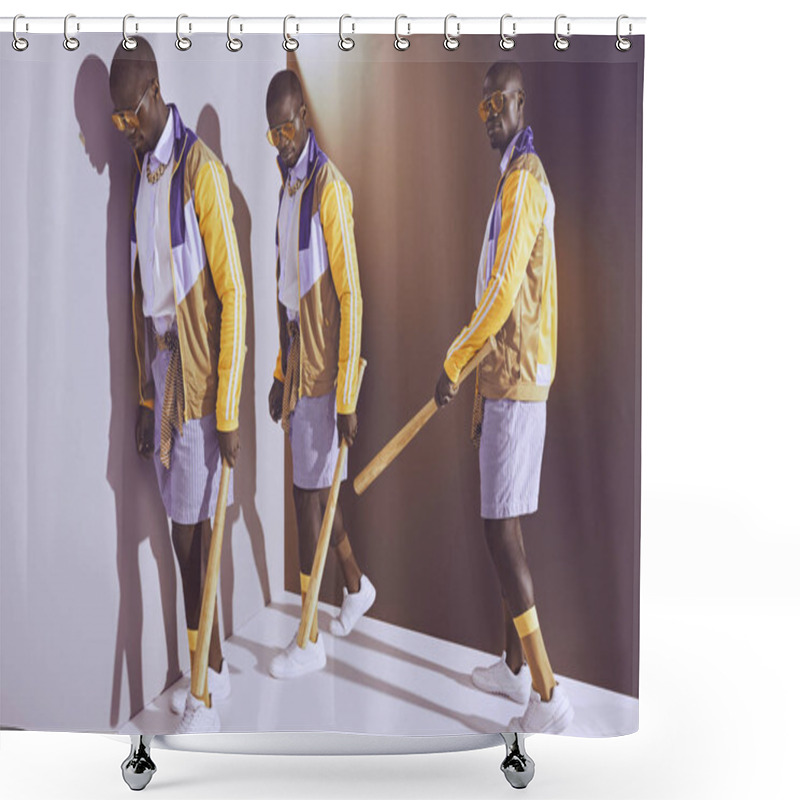 Personality  Stylish African American Man With Bat Shower Curtains