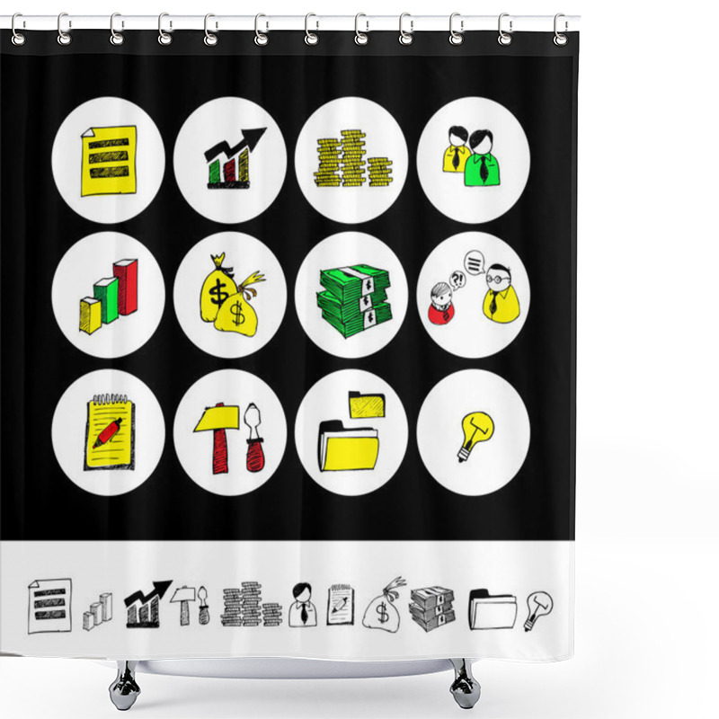 Personality  Cartoon Finance & Money Icon Set. Vector Shower Curtains