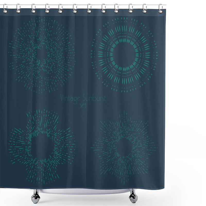 Personality  Collection Of Trendy Hand Drawn Retro Sunburst In Set Of Four. Bursting Rays Design Elements In Various Shapes. Sun Ray Frames Vector Design. Shower Curtains