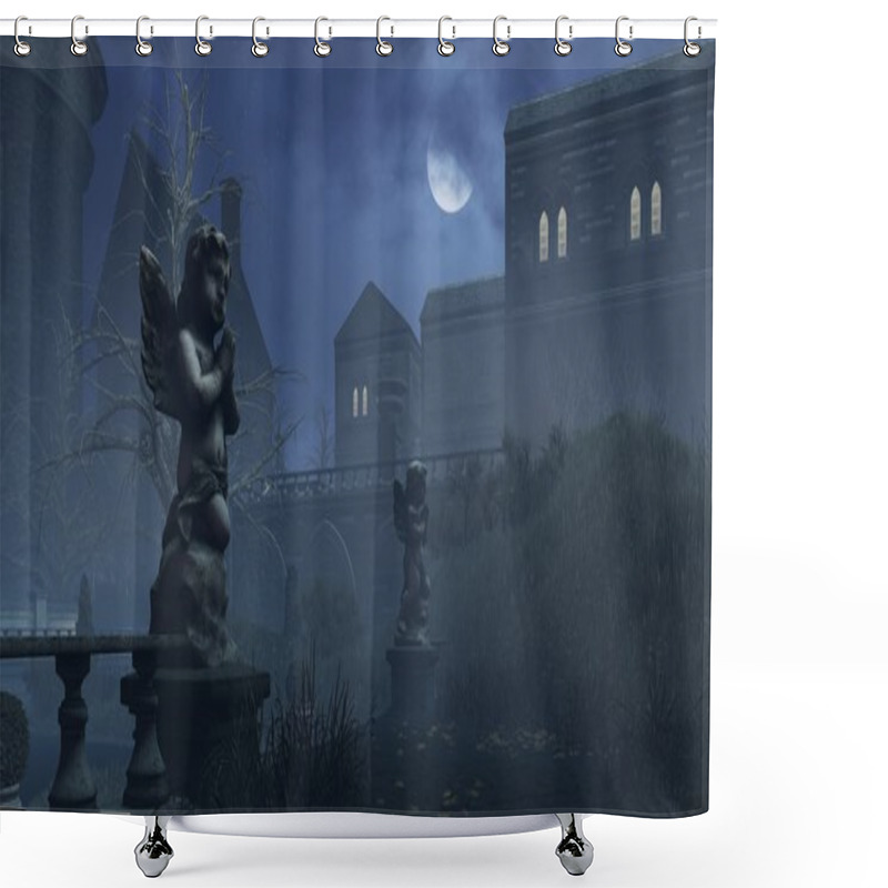 Personality  Cupid's Sculpture In The Abandoned Autumn Park At Night Shower Curtains