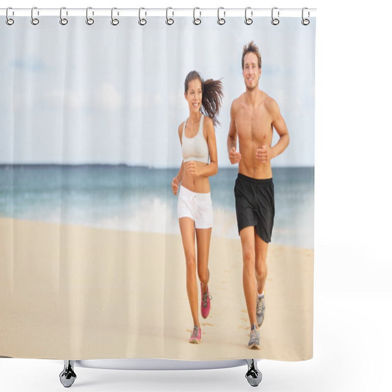 Personality  Runners - Young Couple Running On Beach Shower Curtains