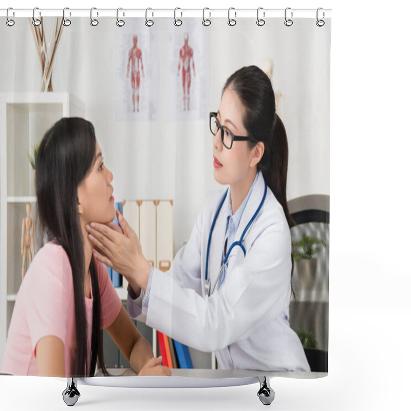 Personality  Young Beauty Female Doctor Touching Patient  Shower Curtains