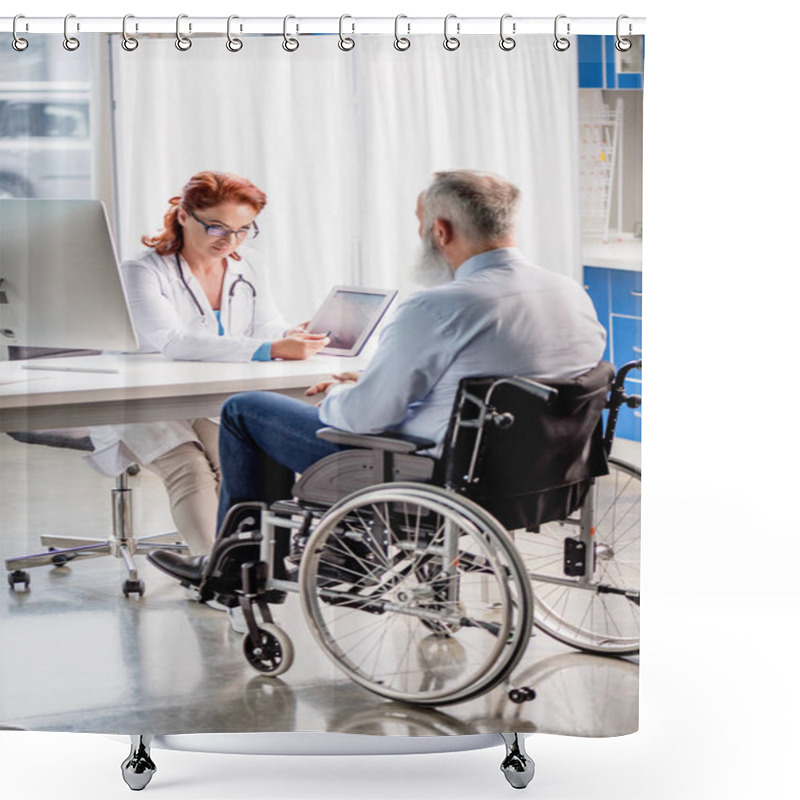 Personality  Doctor And Patient In Wheelchair Shower Curtains