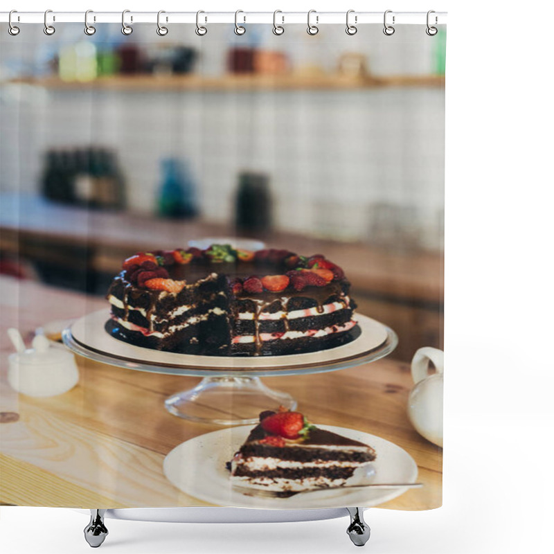 Personality  Chocolate Cake With Berries Shower Curtains