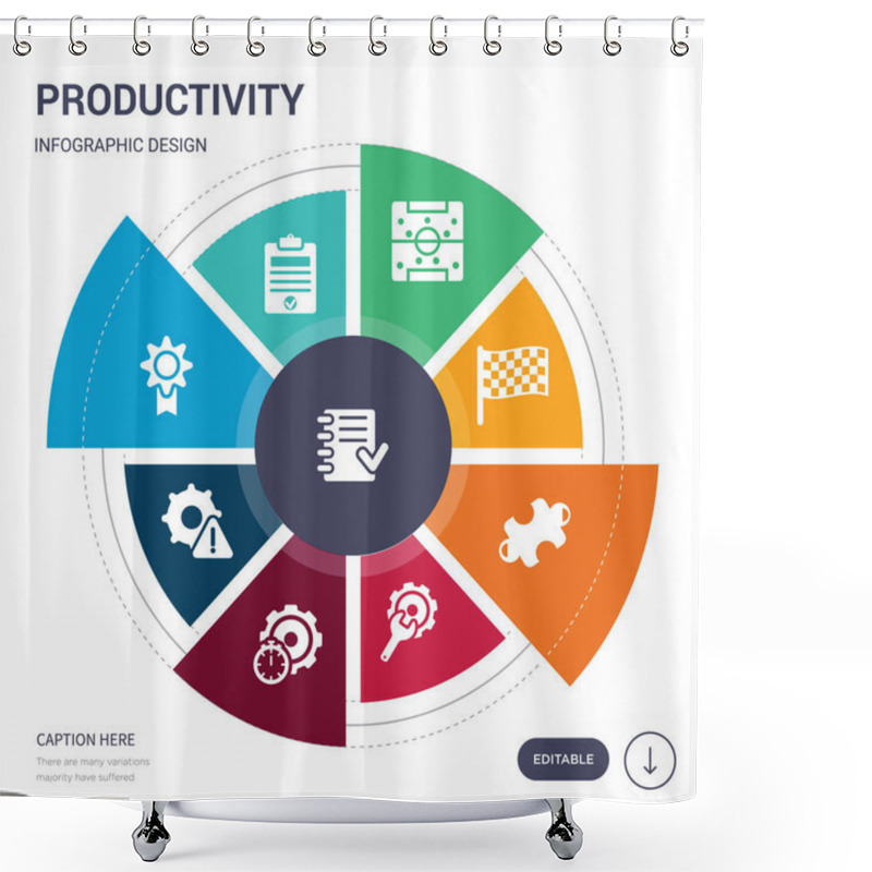 Personality  Set Of 9 Simple Productivity Vector Icons. Contains Such As Plan, Practice, Premium, Problem, Productivity, Productivity Tools, Puzzle Piece Icons And Others. Editable Infographics Design Shower Curtains