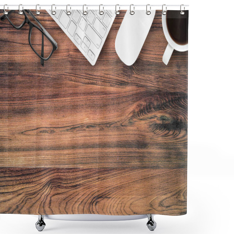 Personality  Wood Office Desk Table Top View Shower Curtains