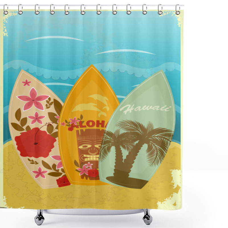 Personality  Surfboards On The Beach Shower Curtains