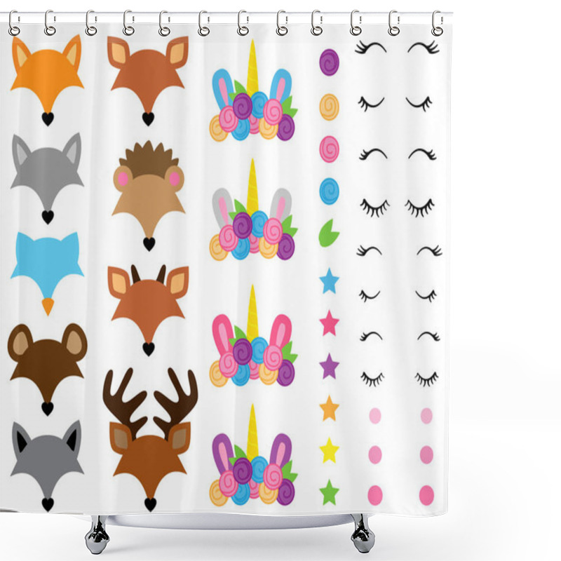 Personality  Mix And Match Animal Faces - Create Whimsical Animal Faces By Mix And Matching Heads, Eyes And Accessories Shower Curtains