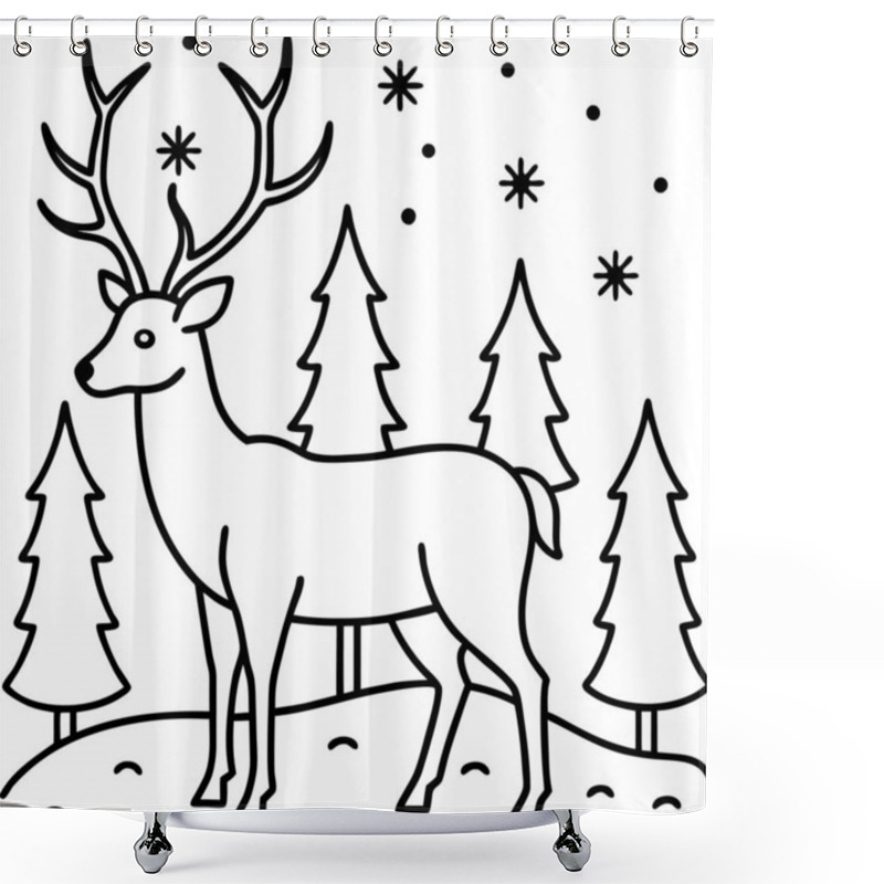 Personality  Majestic Deer Illustration In A Snowy Winter Landscape Shower Curtains