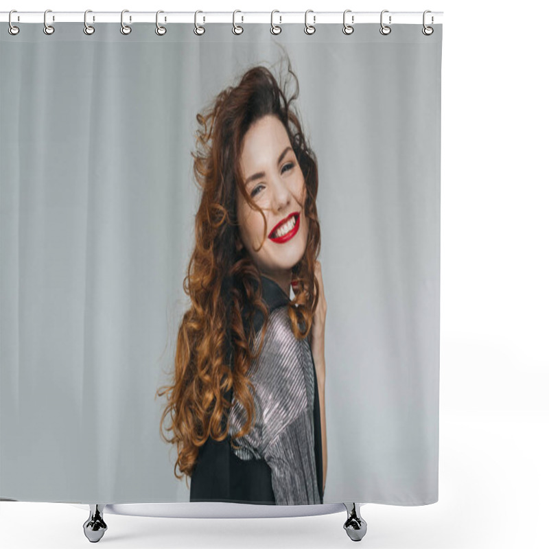 Personality  Beautiful Cheerful Girl  Shower Curtains