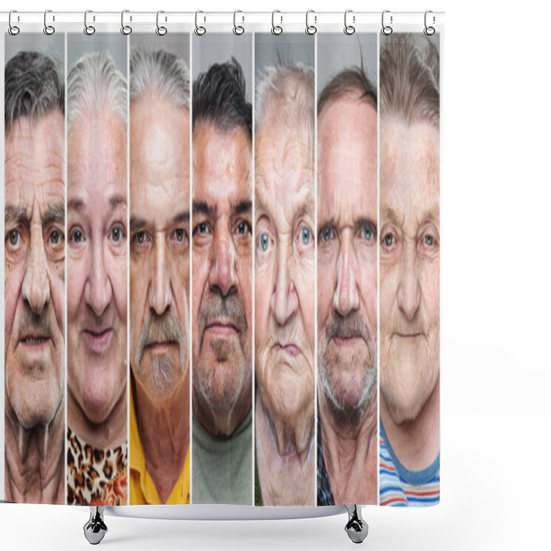 Personality  Closeup Portrait Collage Of Elderly Men And Women Shower Curtains