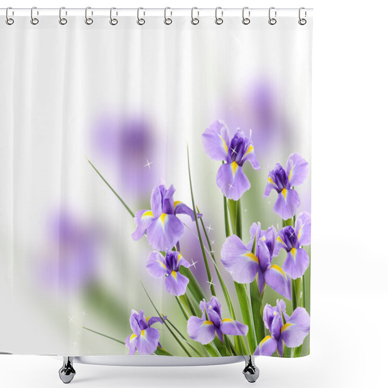 Personality  Beautiful Iris Flower On Light Background Shower Curtains