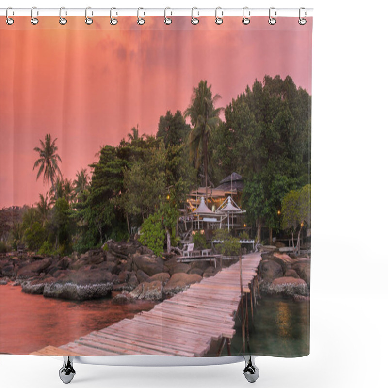 Personality  Wooden Pier To A Tropical Island Resort On Koh Kood Island During Sunset, Thailand. Shower Curtains