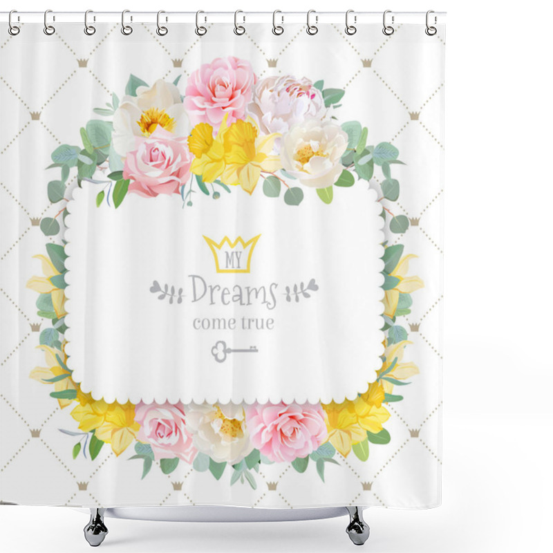 Personality  Cute Floral Square Vector Design Frame With Wild Rose, Narcissus Shower Curtains